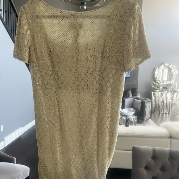 Vintage mother  of the bride floor length gown cream gold lace crochet effect - Picture 6 of 17